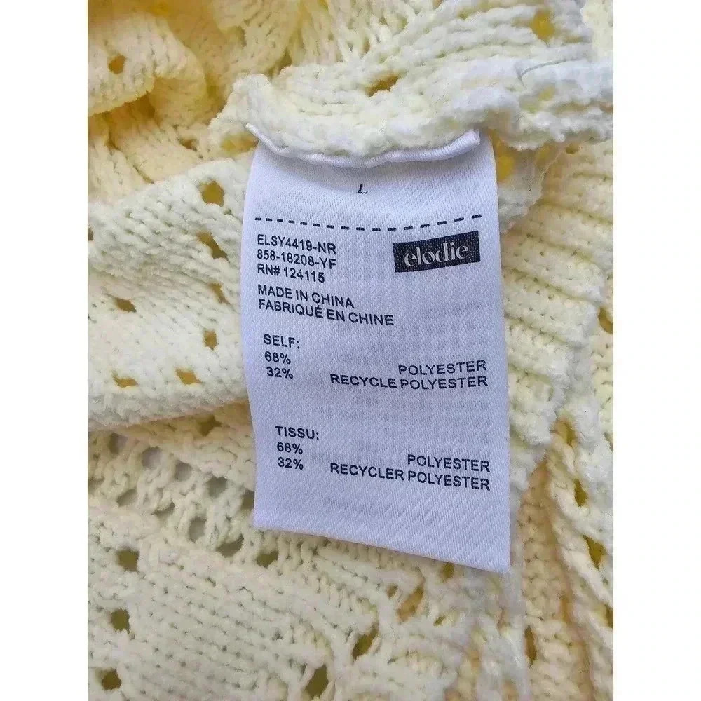 Elodie Women's Size L Baby Yellow Pointelle Bell Sleeve Sweater - Picture 4 of 9